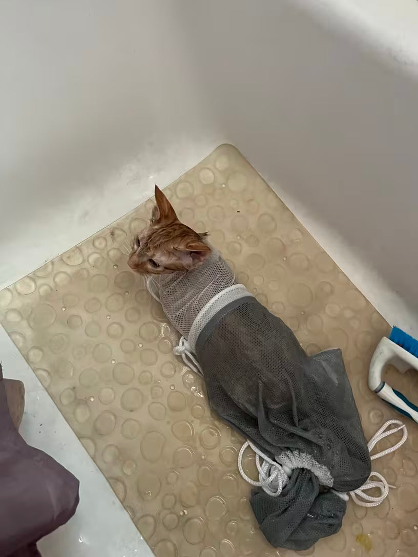 Customer photo of the adjustable cat bathing bag